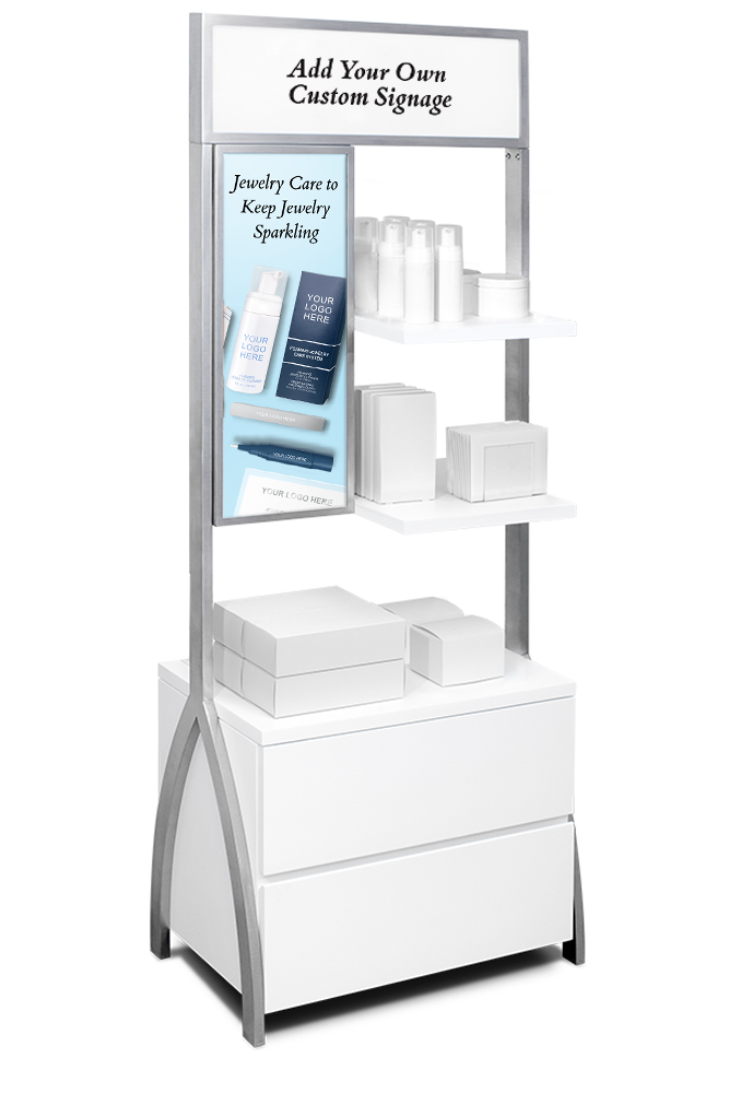 Visual Retail display fixture with jewelry cleaner products for retailers to customize