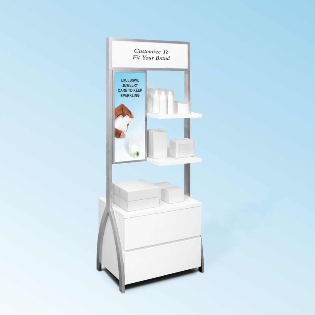 Retail display fixture with jewelry cleaner products for retailers to customize